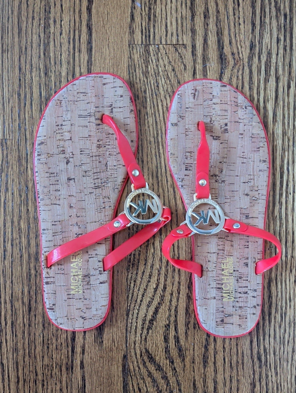 Michael Kors Coral Logo Thong Sandals with Cork Footbed